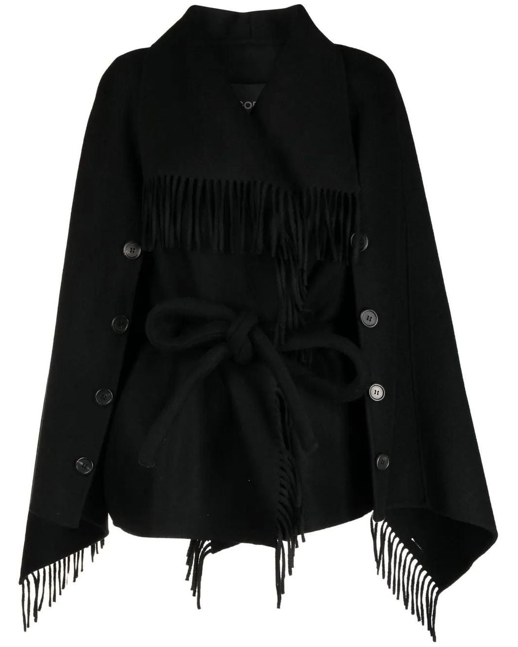 Abrigo Estilo Capa Con Flecos Goen.J de color Black