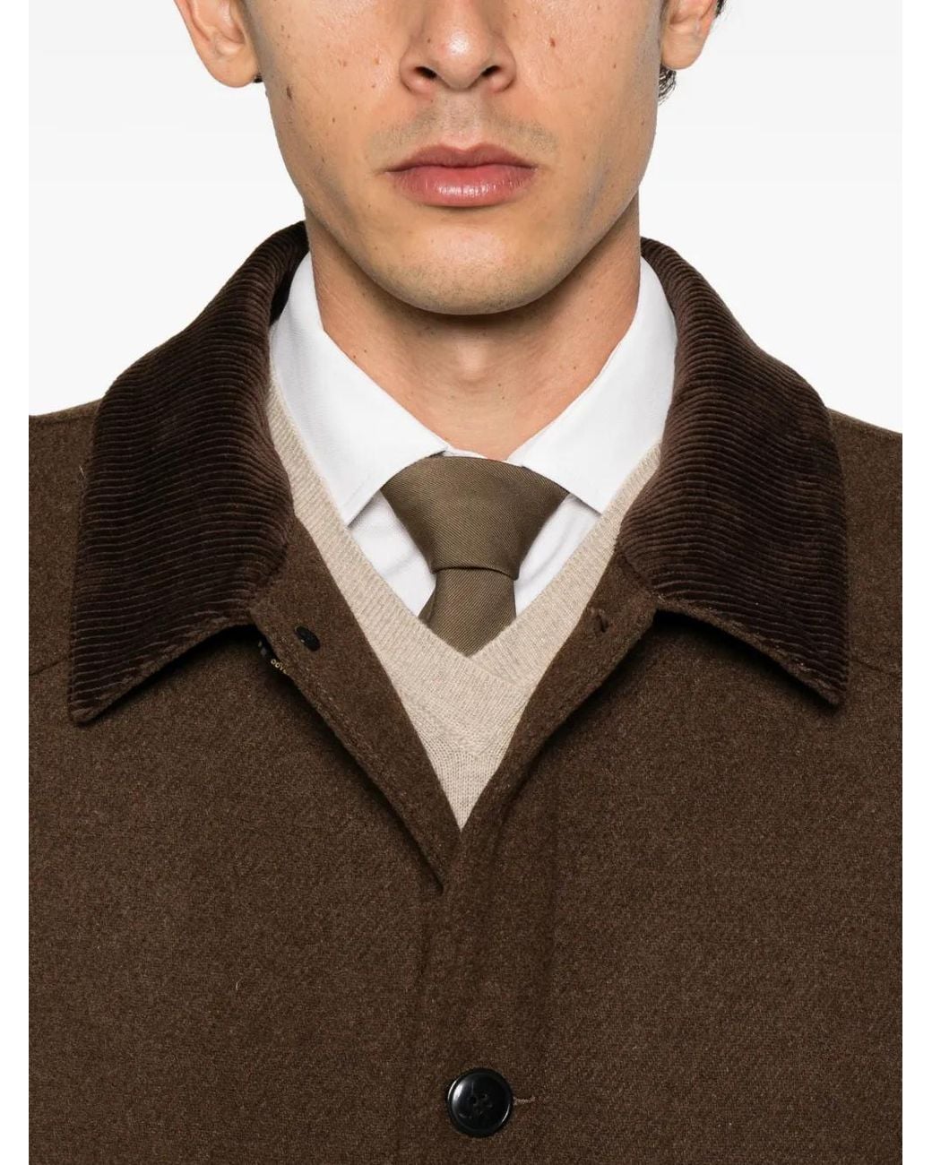 Sebago Brown Corduroy-Collar Button-Fastening Jacket