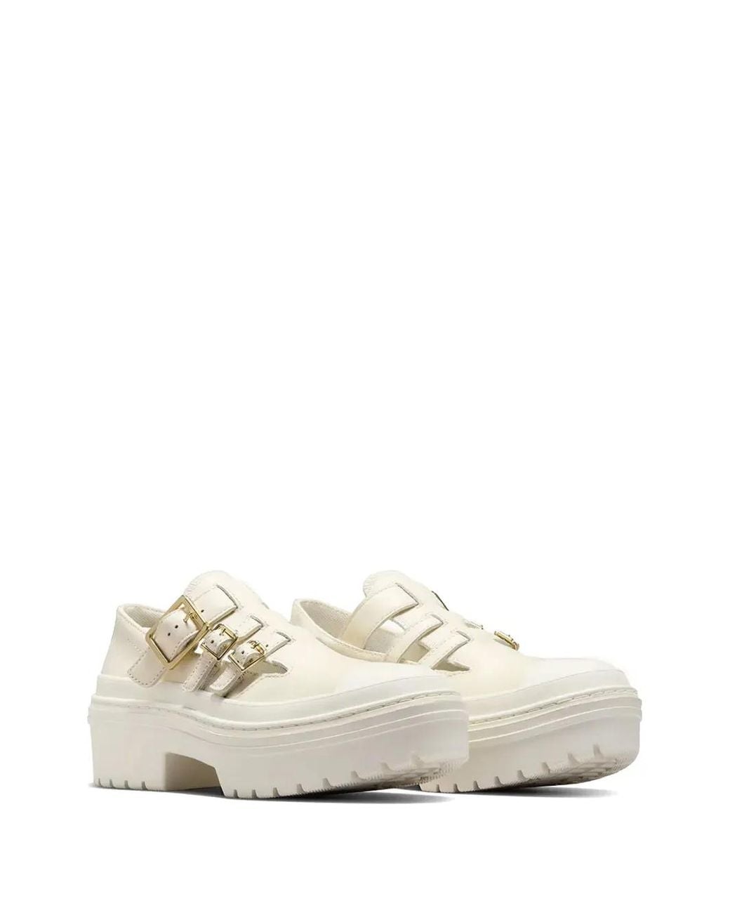 Converse White Buckle-Strap Cut-Out Sneakers