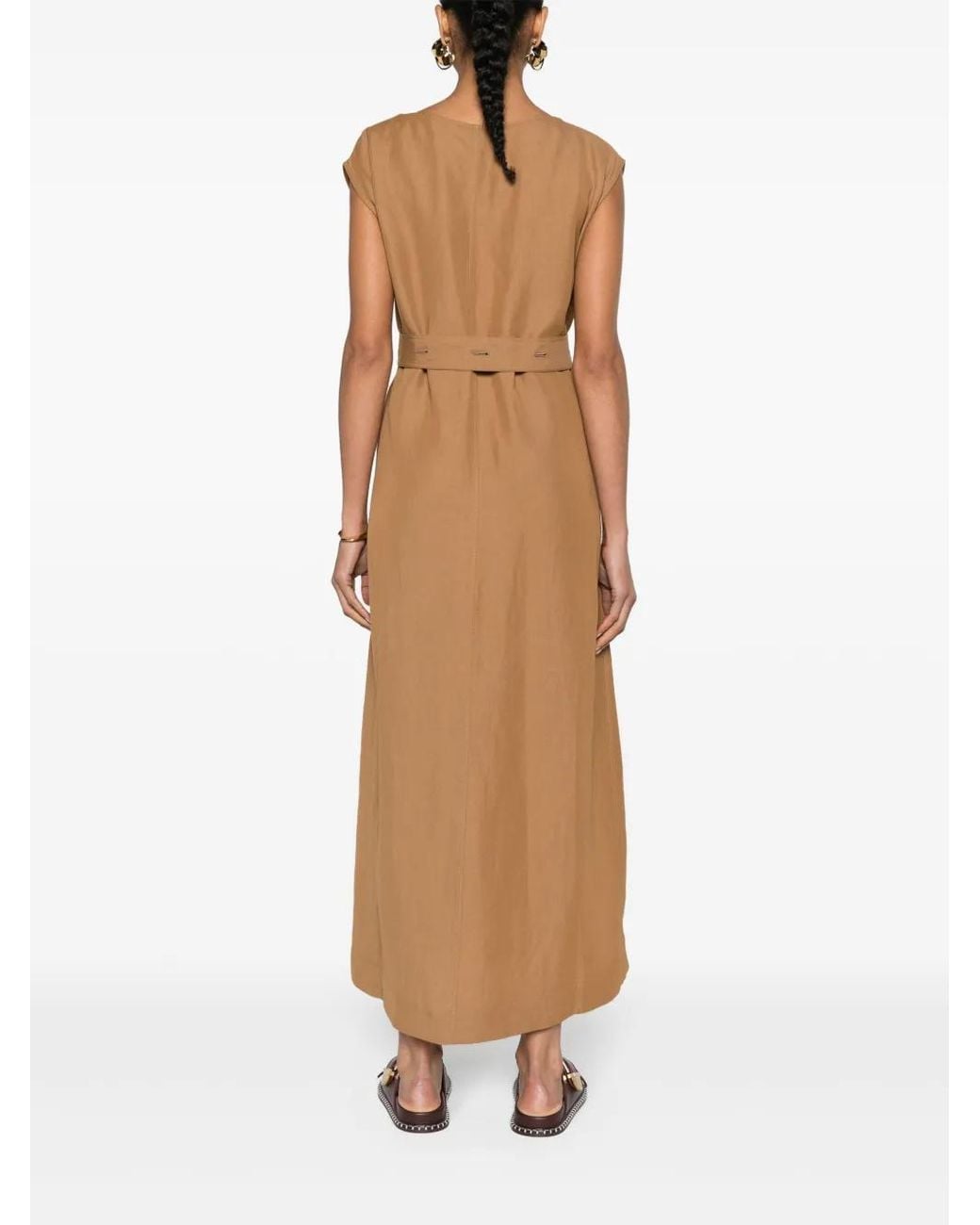 Fabiana Filippi Brown Belted V-Neck Midi Dress
