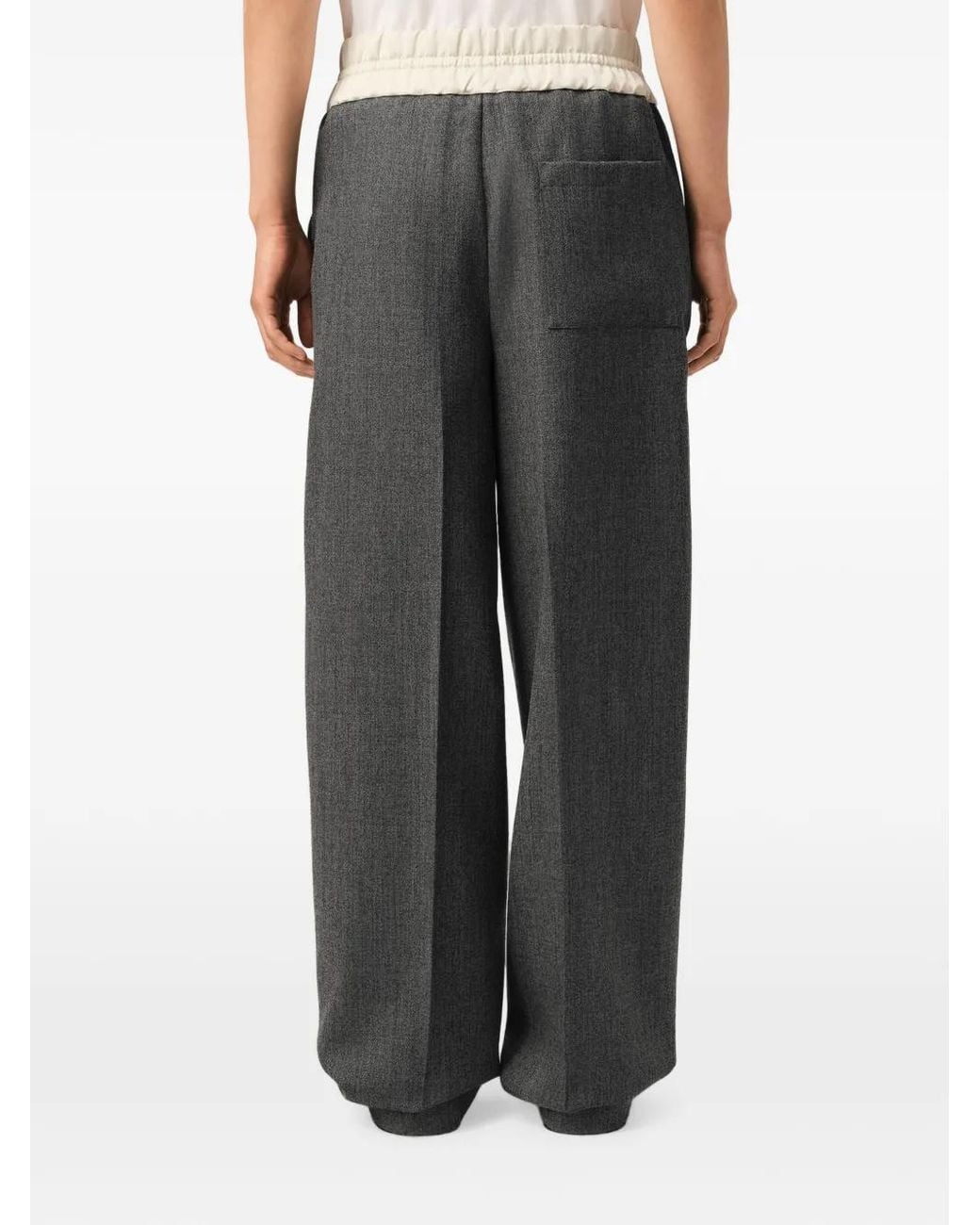 AMI Gray Elasticated-Waist Wool And Satin Trousers for men