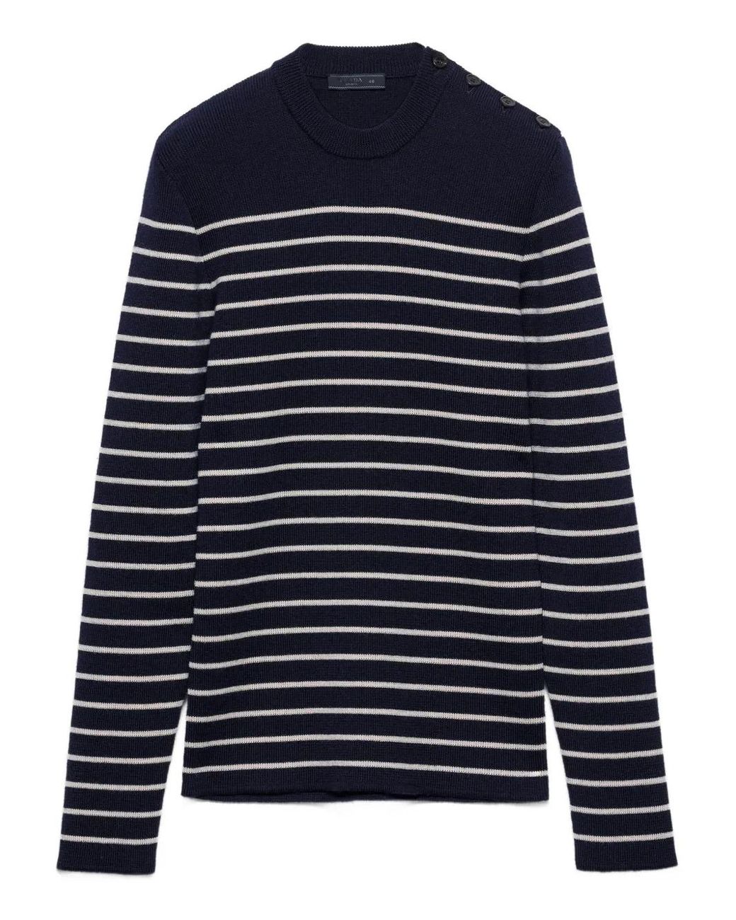 Prada Blue Striped Embroidered-Logo Sweater for men