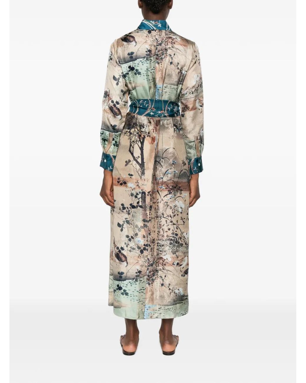 Pierre Louis Mascia White Graphic-Print Belted Midi Dress