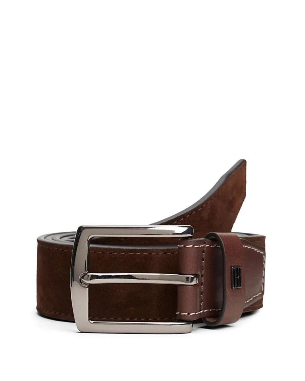 Tommy Hilfiger Brown Denton Flag Plaque Suede Belt for men