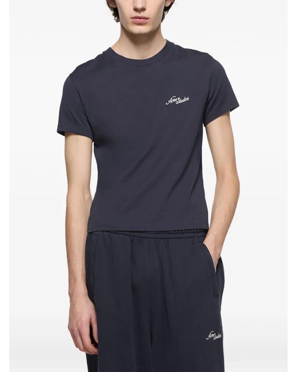 Acne Blue Fitted T-Shirt With Logo