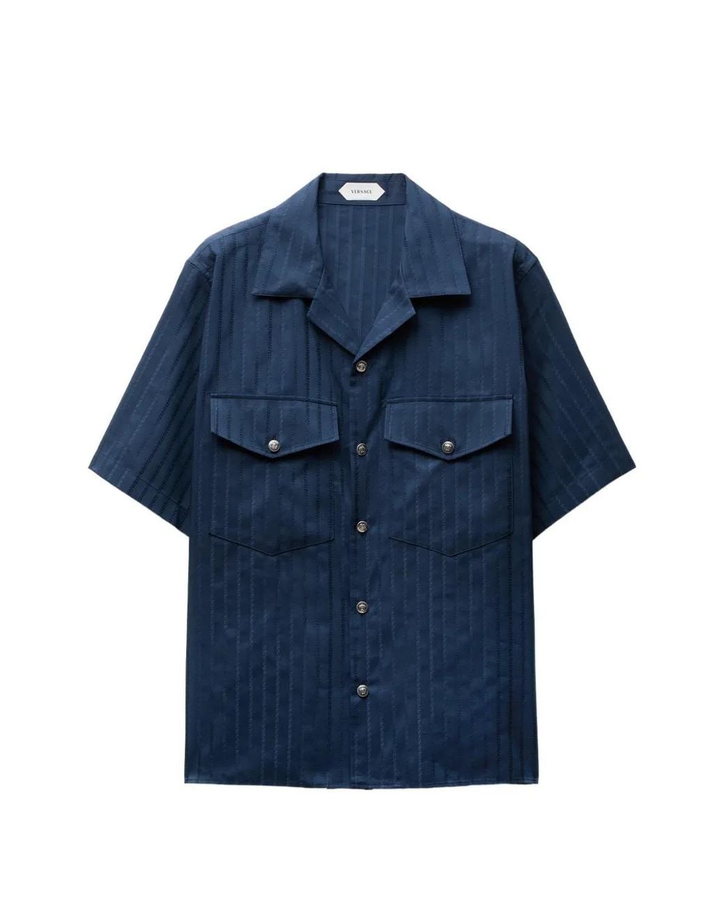 Versace Blue Jacquard Cotton-Silk Regular Shirt for men