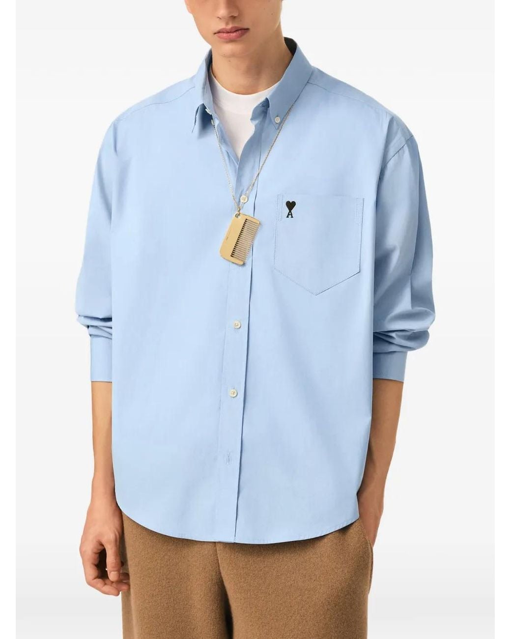 AMI Blue Boxy Cotton Shirt With Ami De Coeur for men