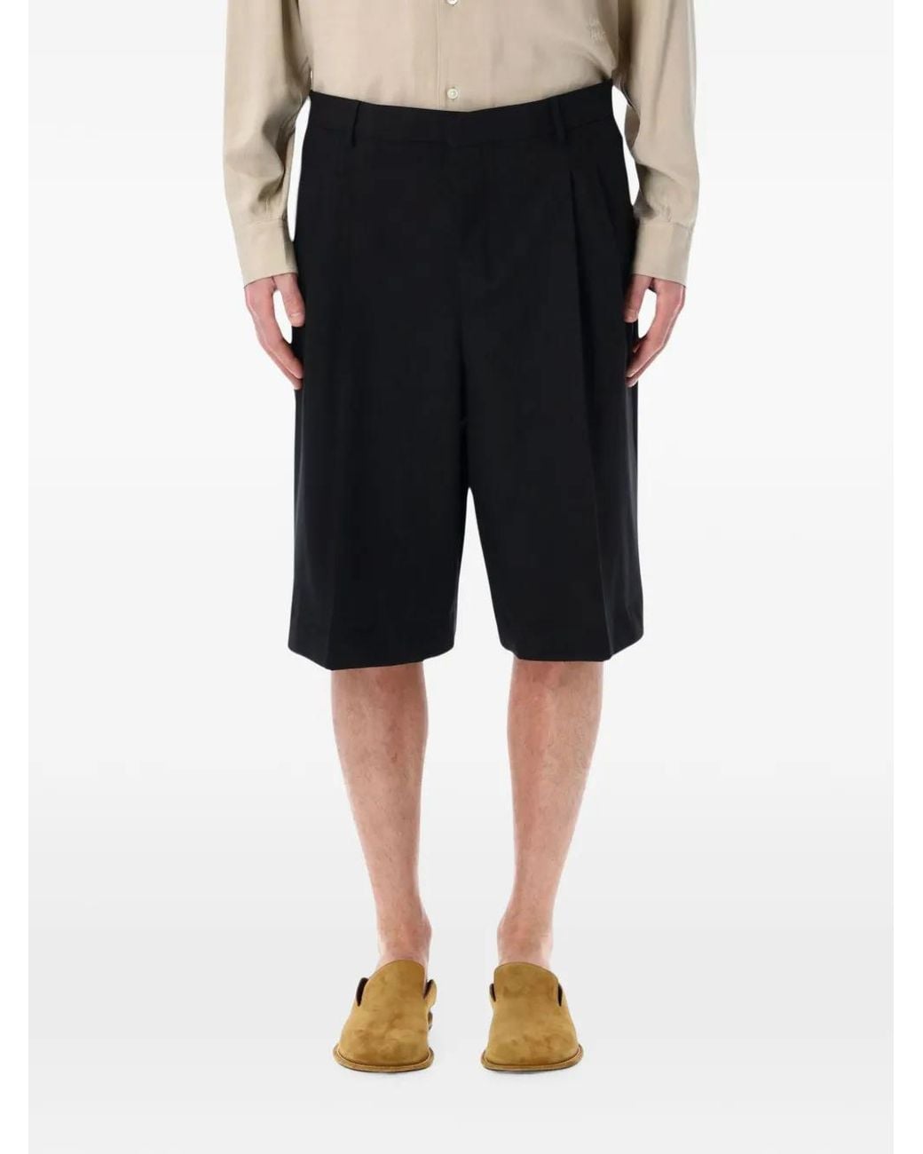 AMI Black Low-Waist Wide-Leg Shorts for men