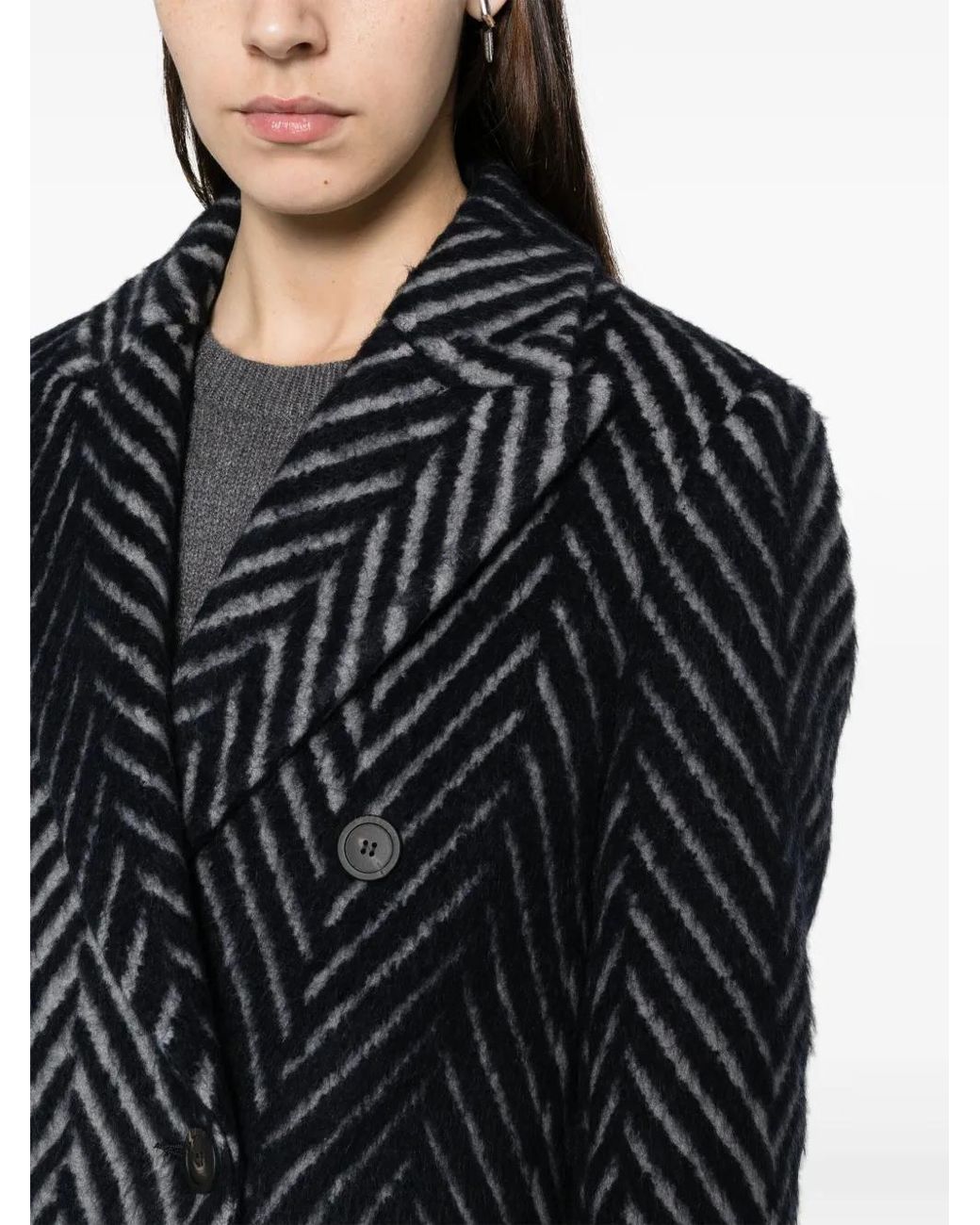 Peserico Black Chevron-Knit Double-Breasted Coat
