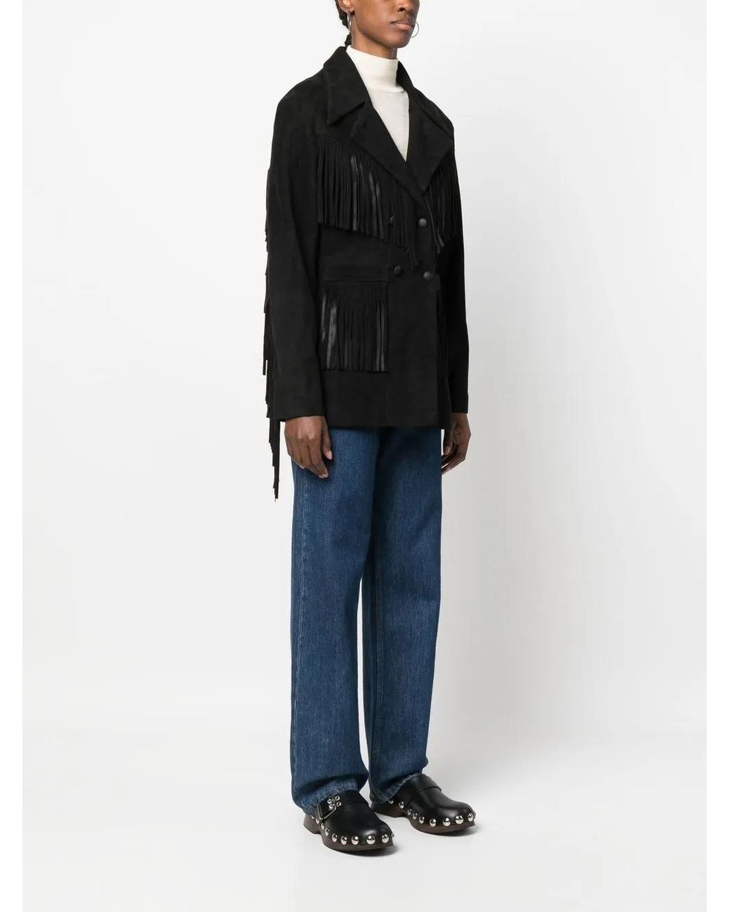 Dan Cassab Black Rivera Fringed Leather Jacket