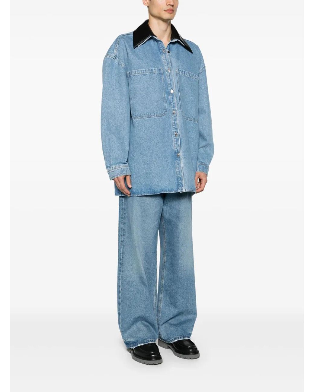 Nanushka Blue Contrasting-Collar Denim Shirt Jacket