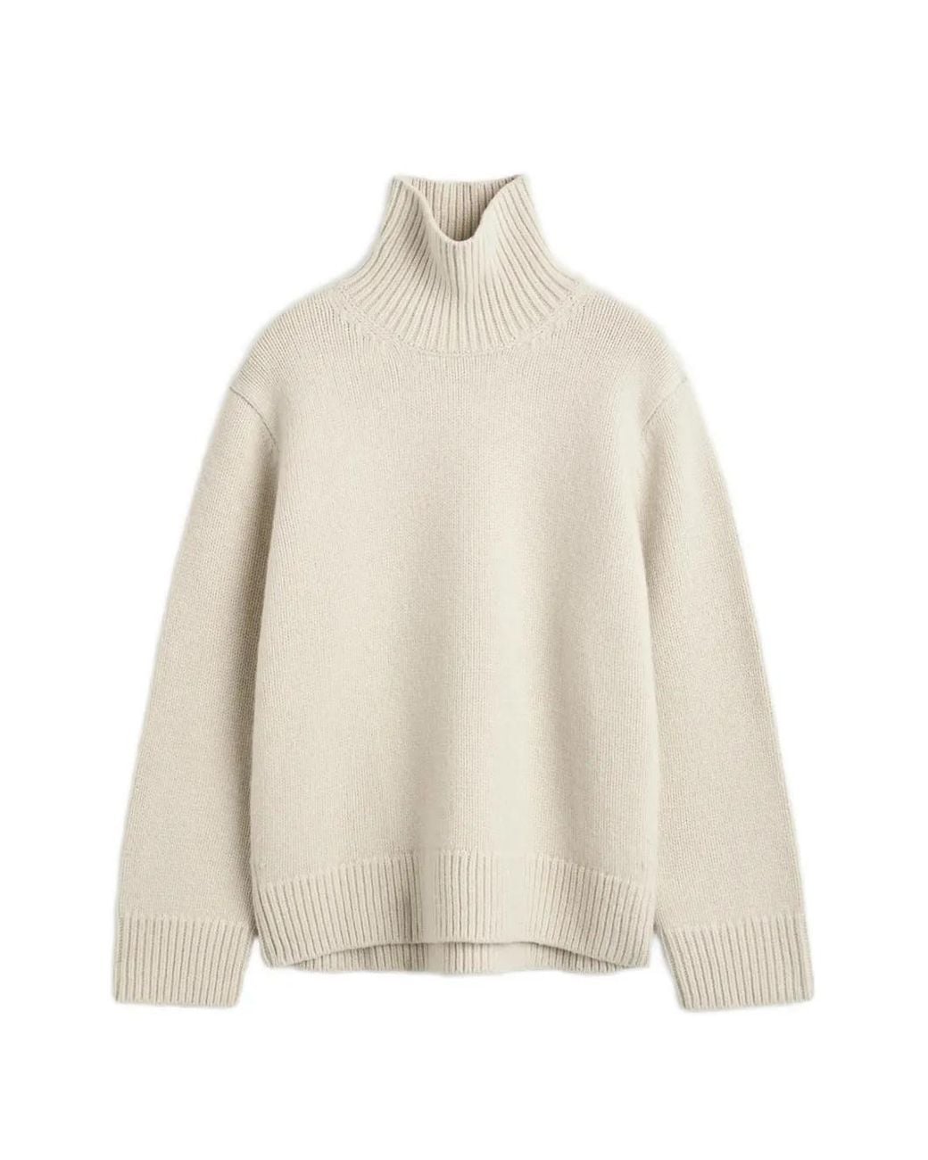 Totême Natural Oversized Lambswool Turtleneck Sweater Almond