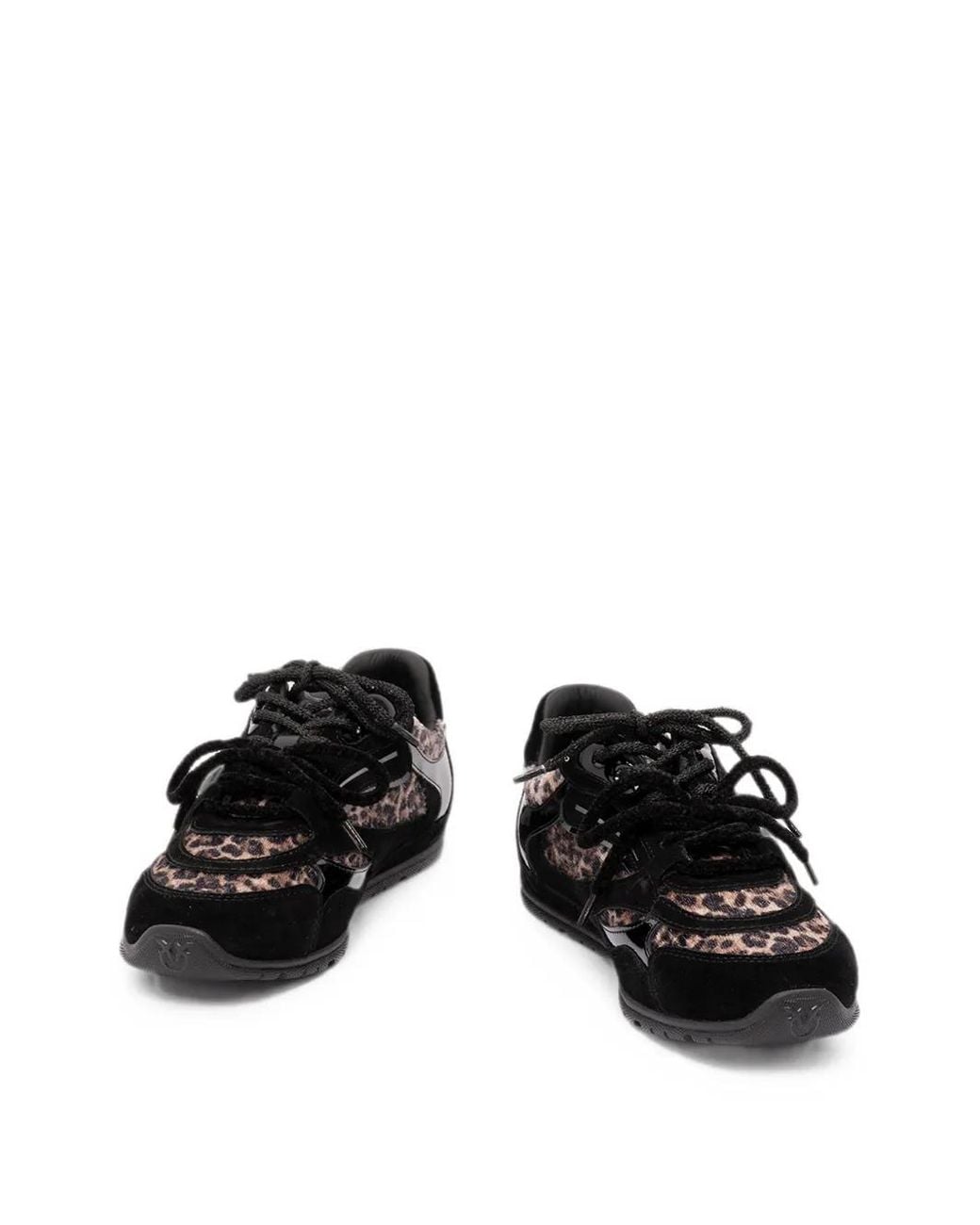 Pinko Black Yulia 01 Leopard-Print Panelled Sneakers