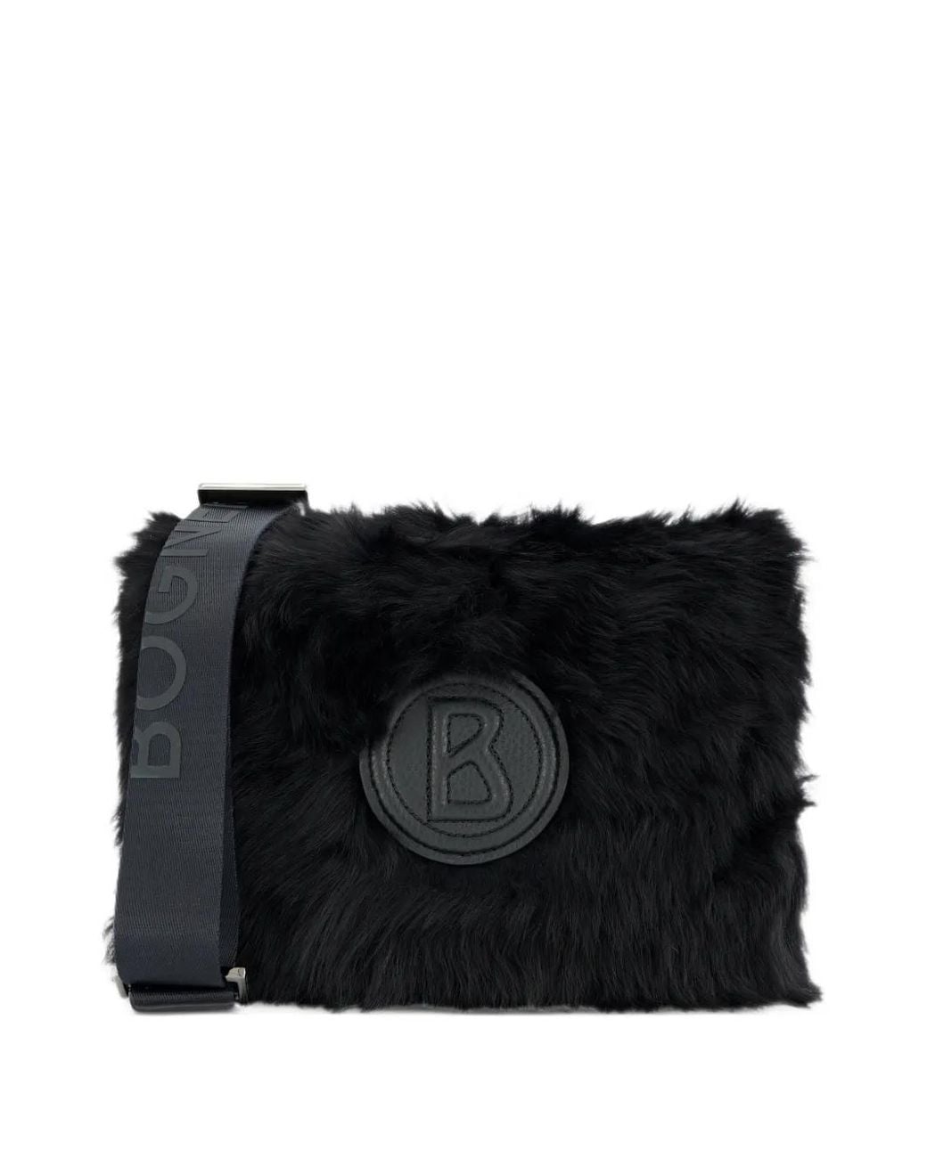 Bogner Black Logo-Patch Faux-Fur Shoulder Bag