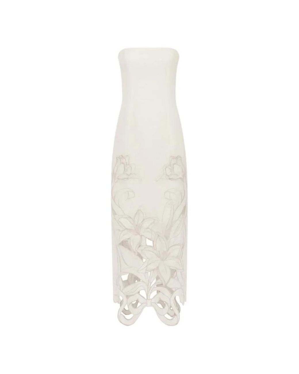 LEO LIN Natural Rayna Laser-Cut Floral-Embroidery Strapless Slim-Fit Maxi Dress