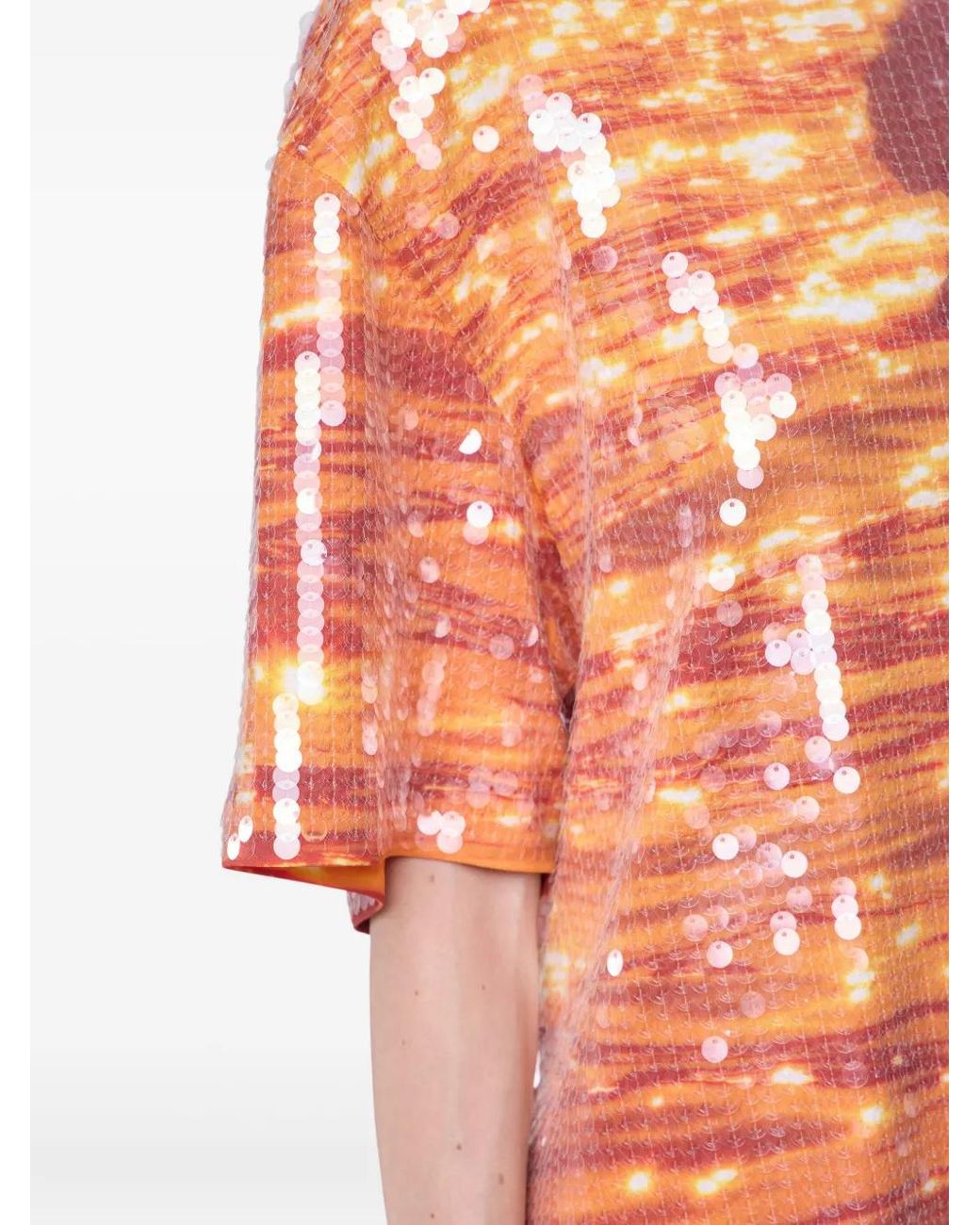 Rabanne Orange T-Shirt À Ornements De Sequins