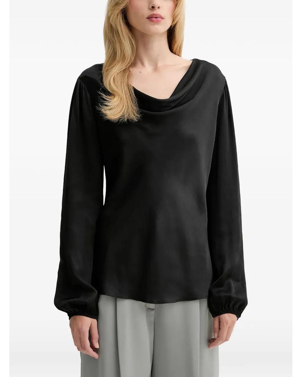 Fracomina Black Scoop-Neck Long-Sleeve Top