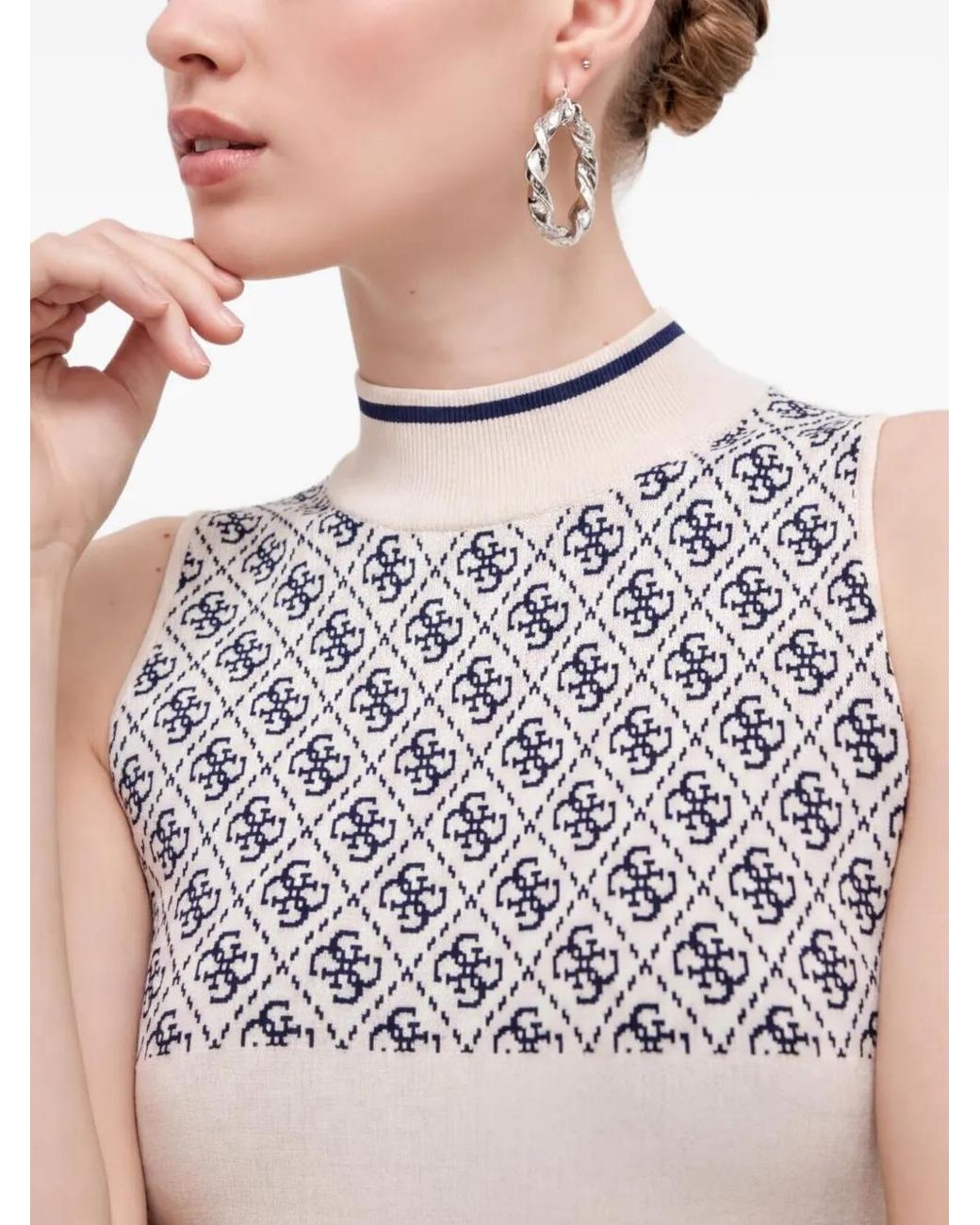 Guess White Patterned High-Neck Tank Top