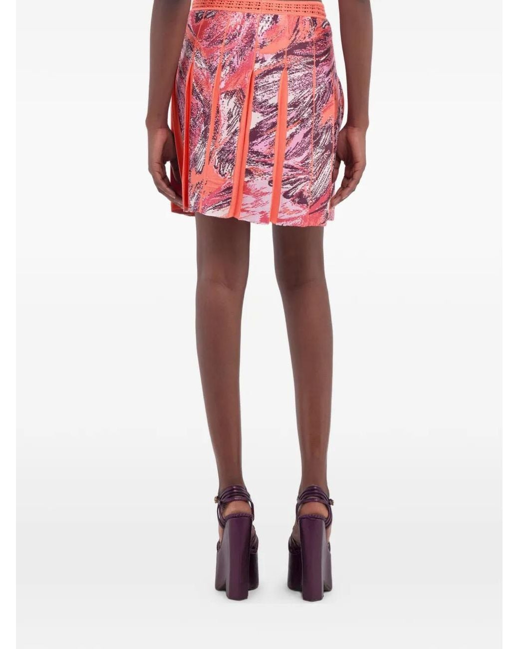 Roberto Cavalli Pink Pleated Abstract-Print Mini Skirt
