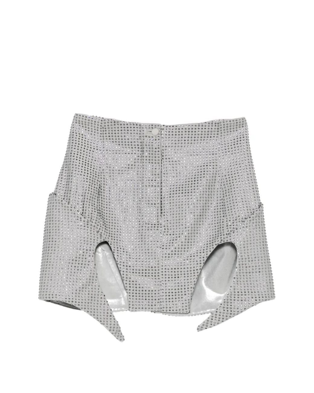 MITILIANE COUTURE Gray Rhinestone-Embellished Cut-Out Mini Skirt
