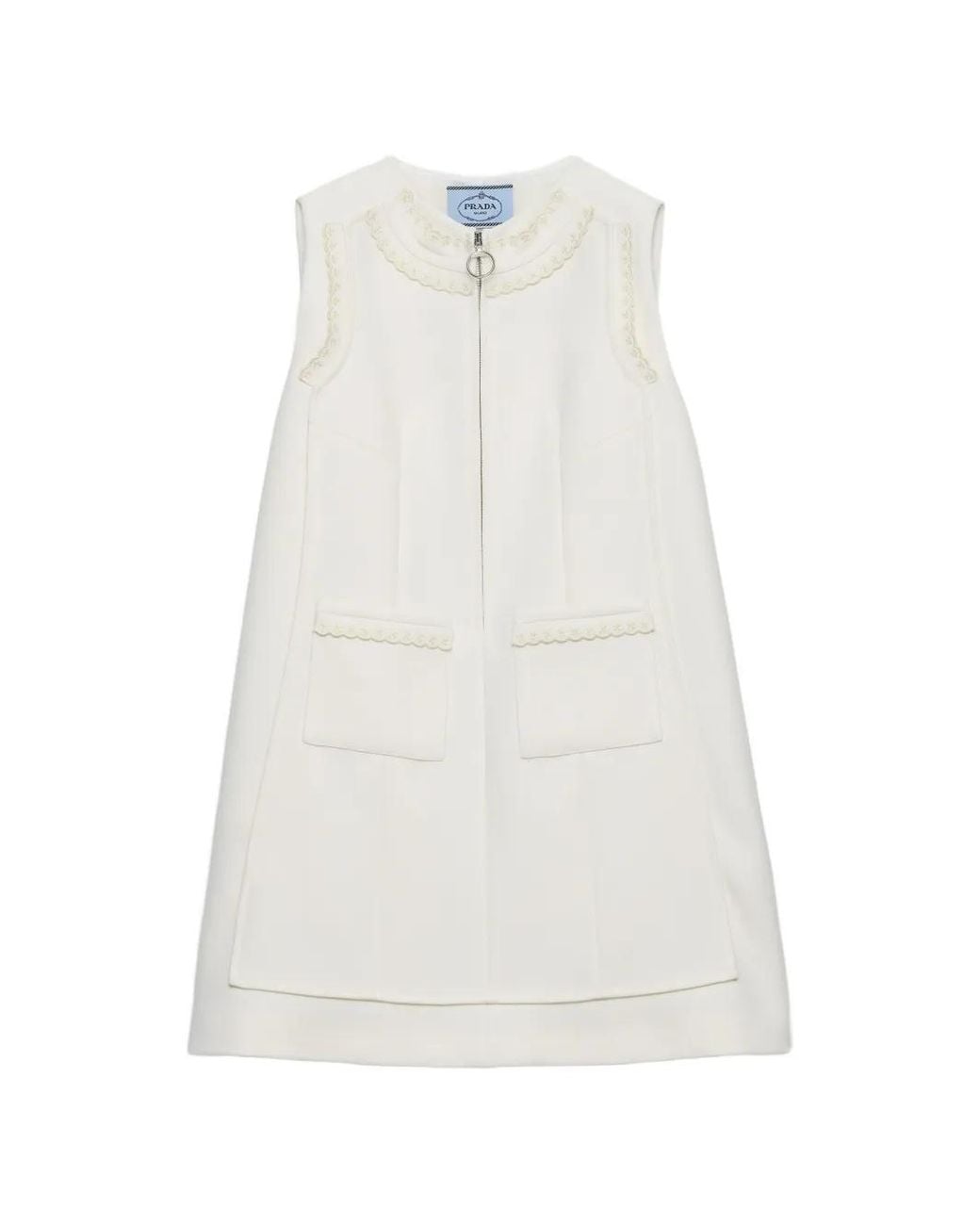 Prada White Embroidered Natté-Fabric Mini Dress