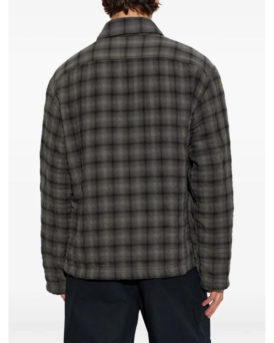 Song For The Mute Black Quilted Checked Shirt Jacket for men