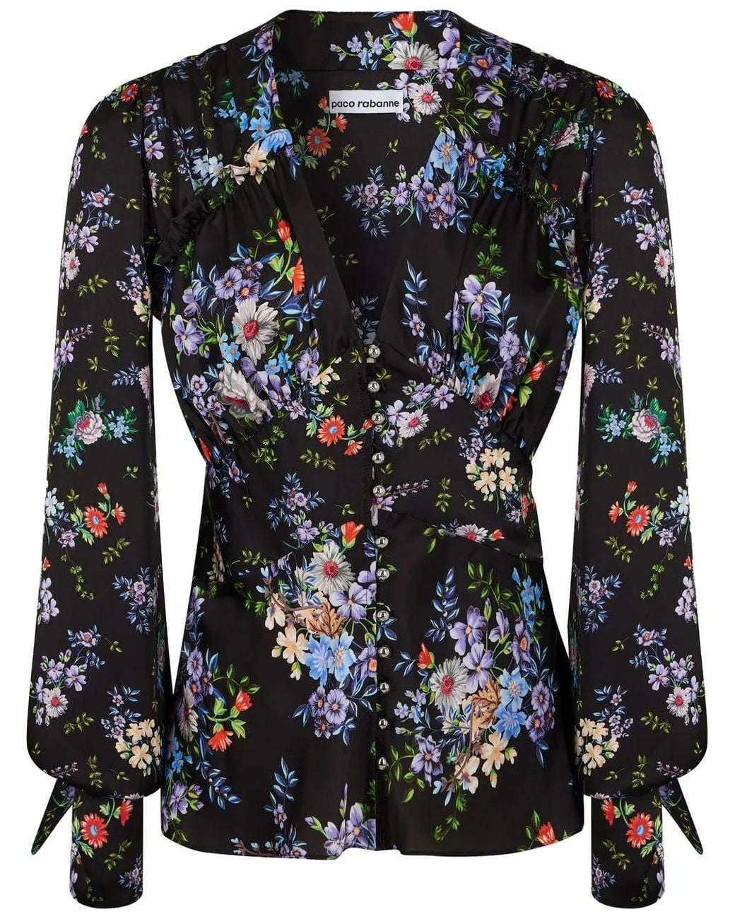 Rabanne Black Floral-Print Silk Shirt