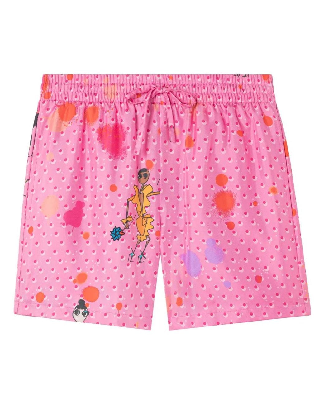 AZ FACTORY Pink Polka-Dot Print Drawstring Shorts