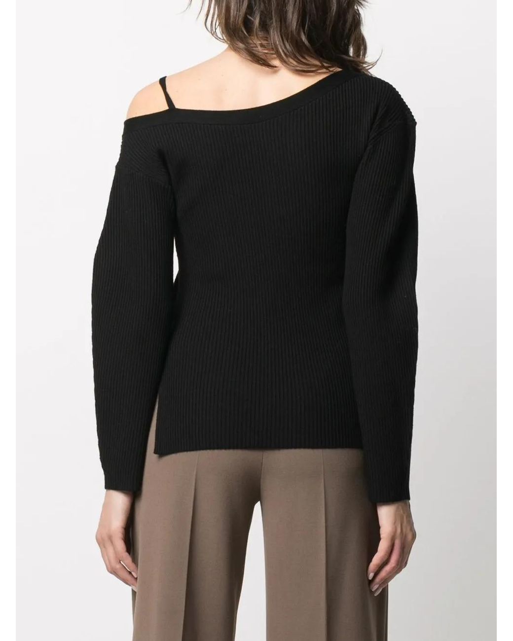 3.1 Phillip Lim Black Ribbed-Knit Asymmetric Jumper