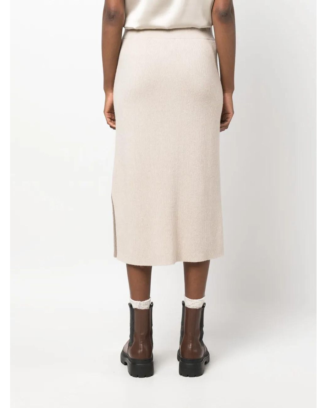 Brunello Cucinelli Natural Ribbed-Knit Midi Skirt