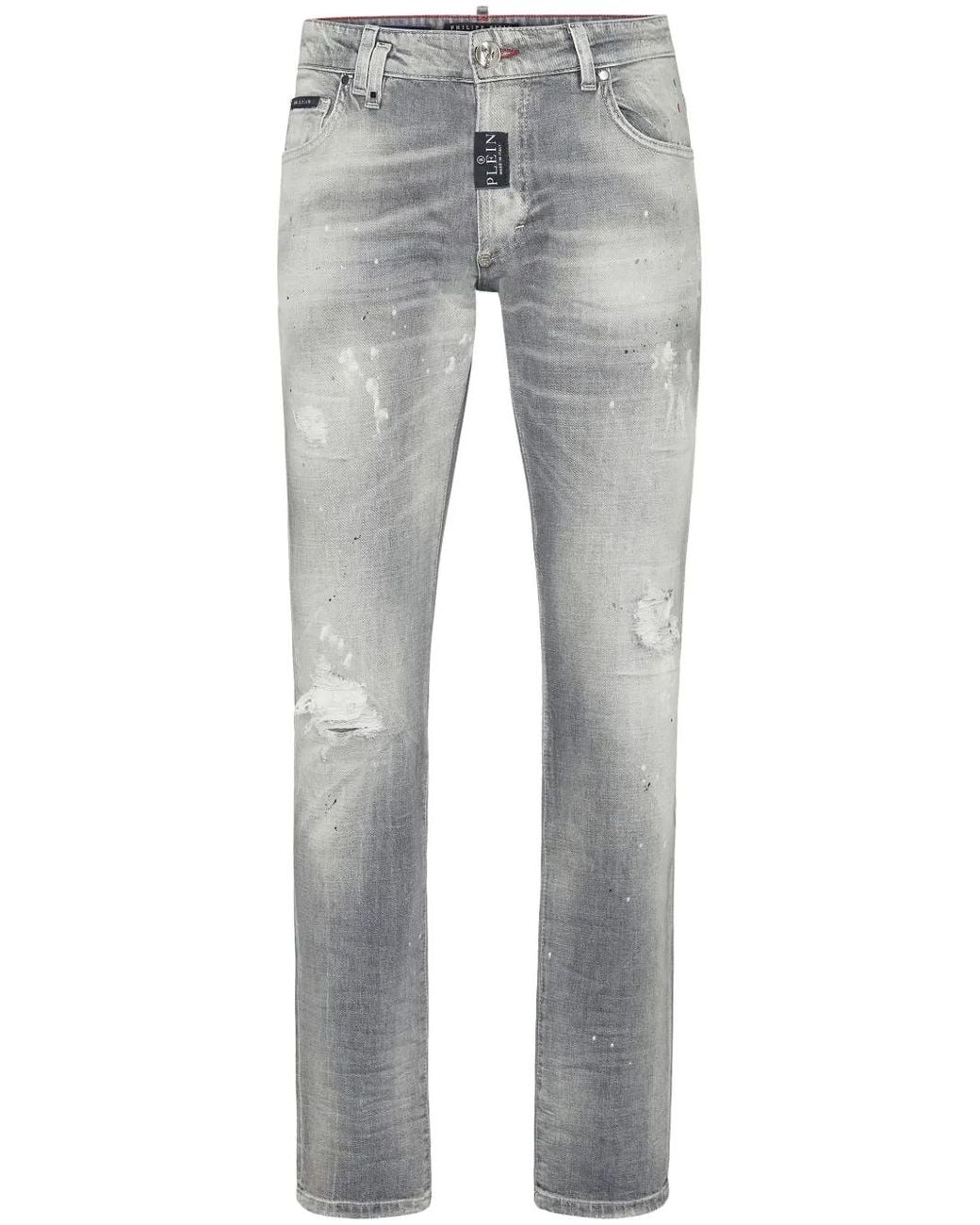 Philipp Plein Gray Distressed Straight-Leg Jeans for men
