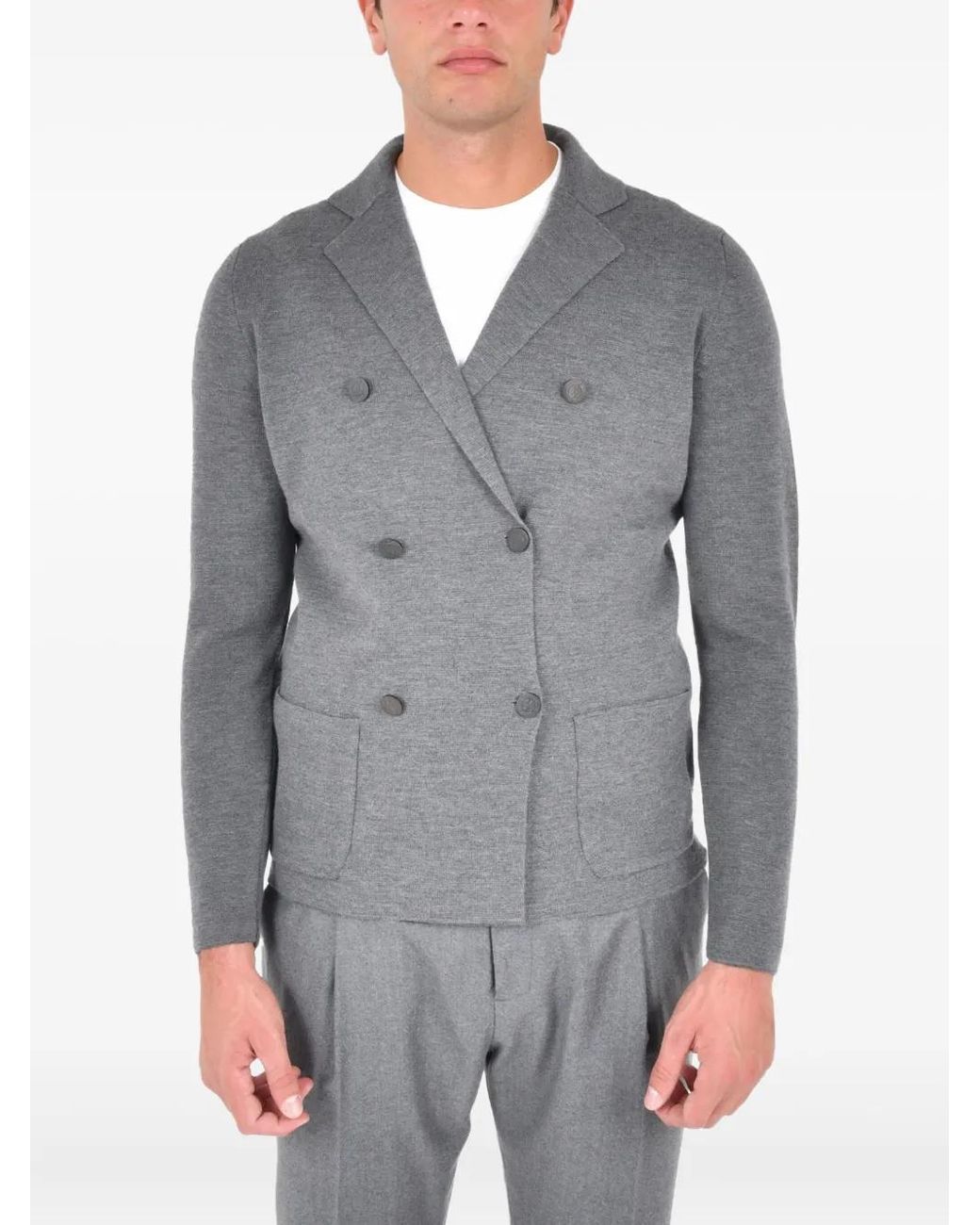 Drumohr Gray Double-Breasted Wool Blazer for men