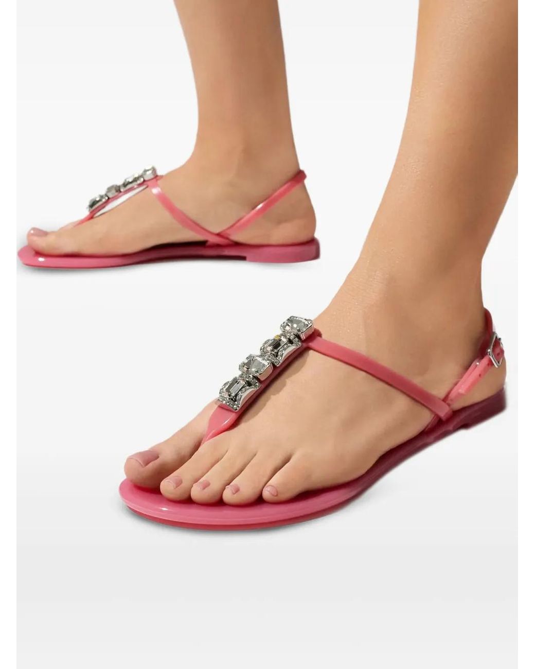 Casadei Pink Crystal-Embellished Thong-Strap Sandals