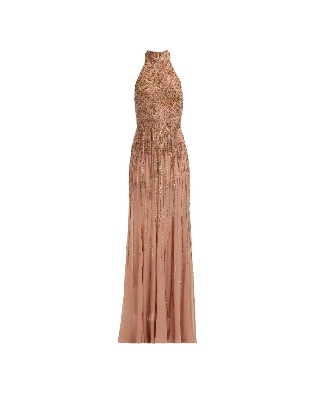 Elie Saab Natural Bead-Embroidered Halterneck Maxi Dress