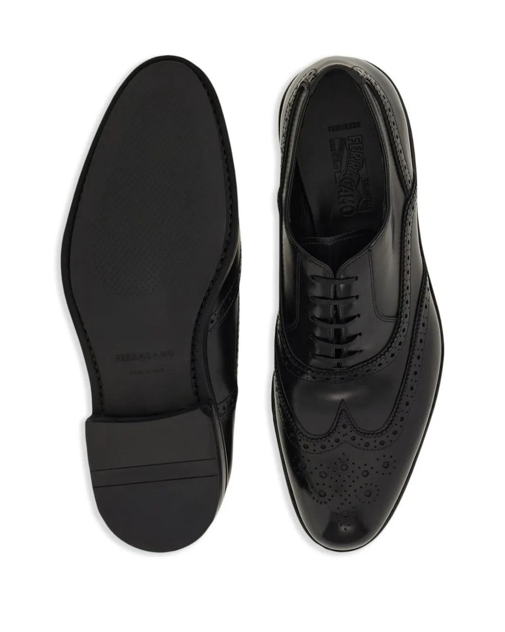 Ferragamo Black Tramezza Oxford Brogue Shoes for men