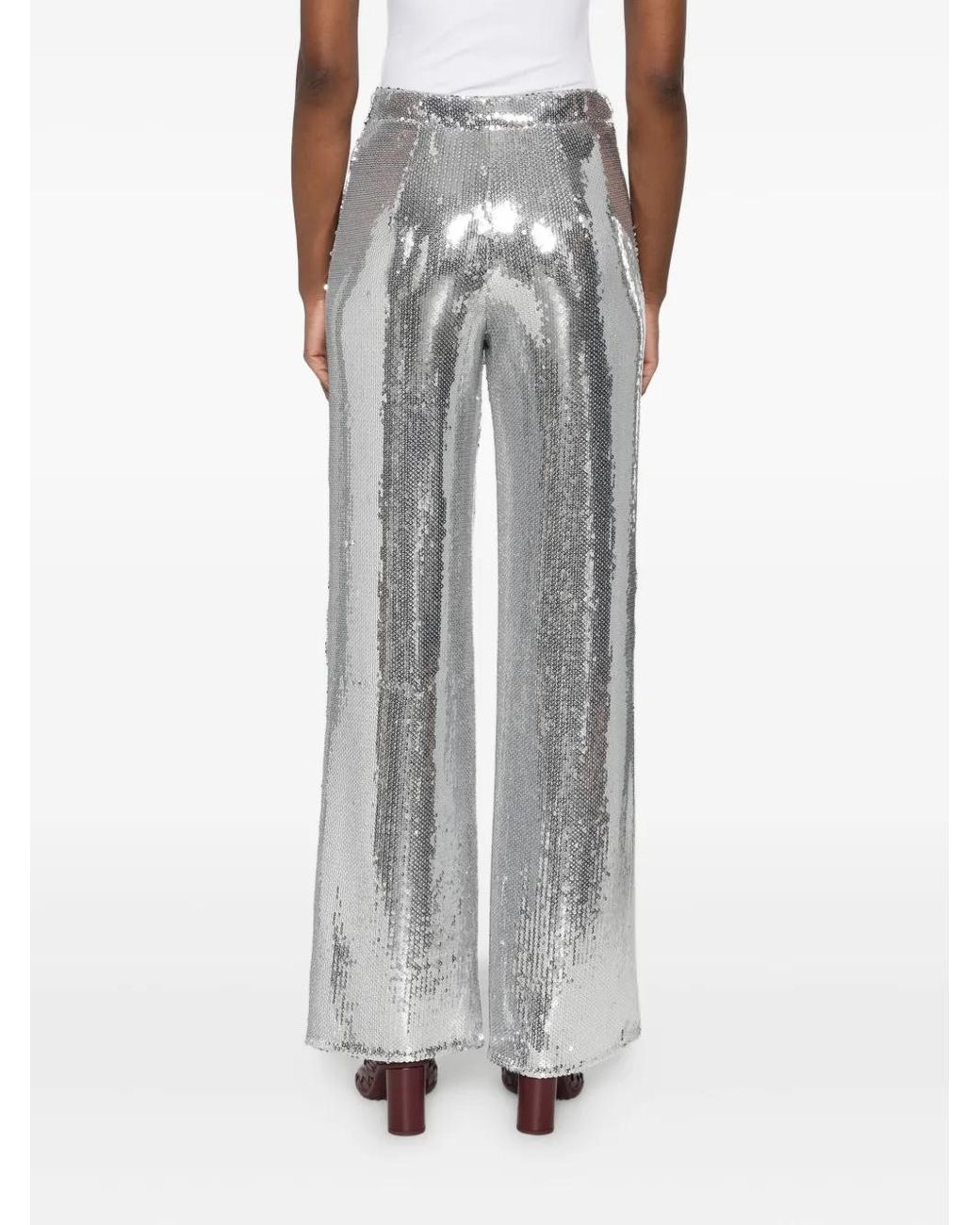 Patrizia Pepe Gray Sequin-Embellished Flared Trousers