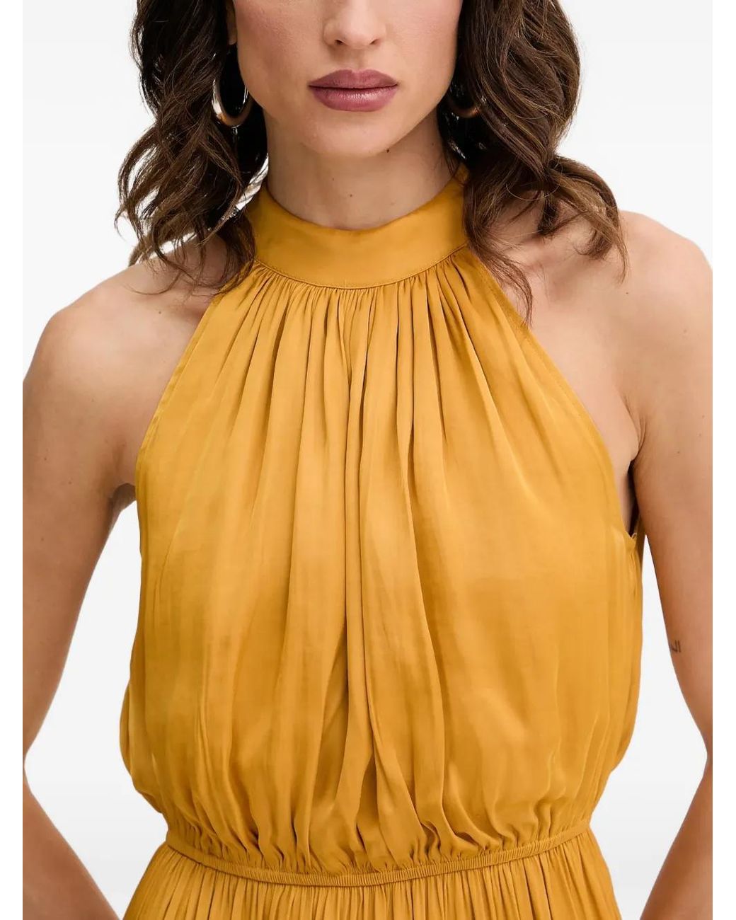 Morgan Yellow Halterneck Tiered Midi Dress