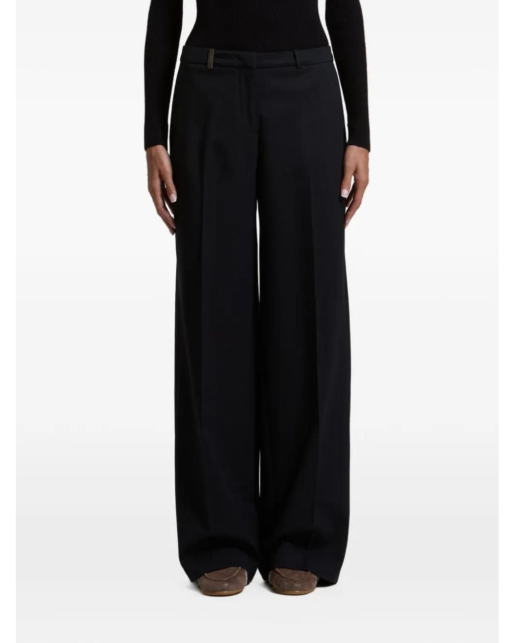 Peserico Black Wide-Leg Tailored Trousers