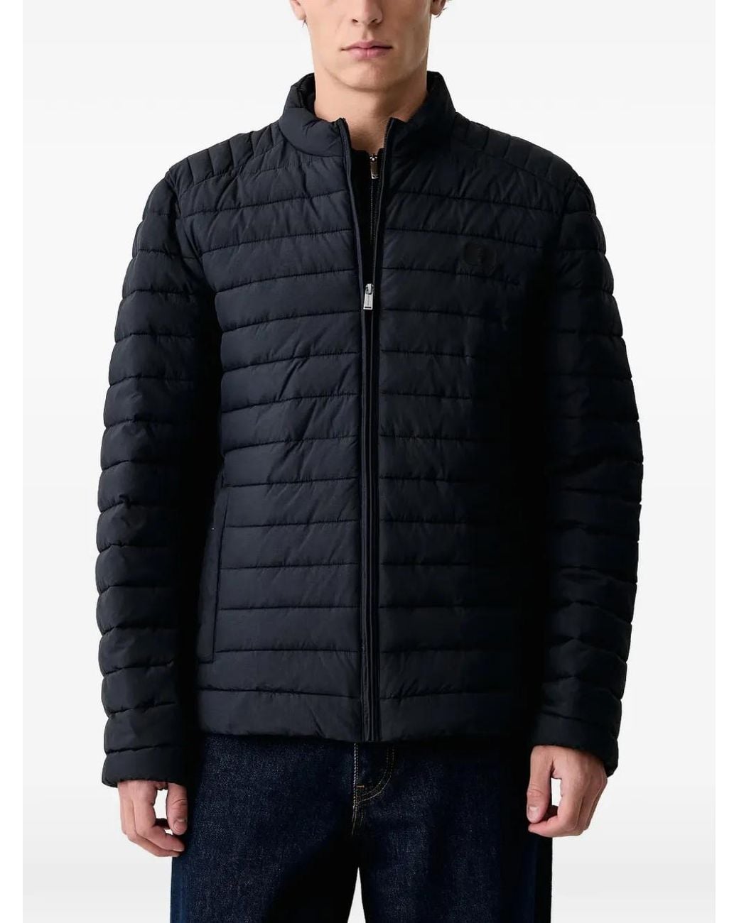 Trussardi Blue Quilted Logo-Patch Jacket for men