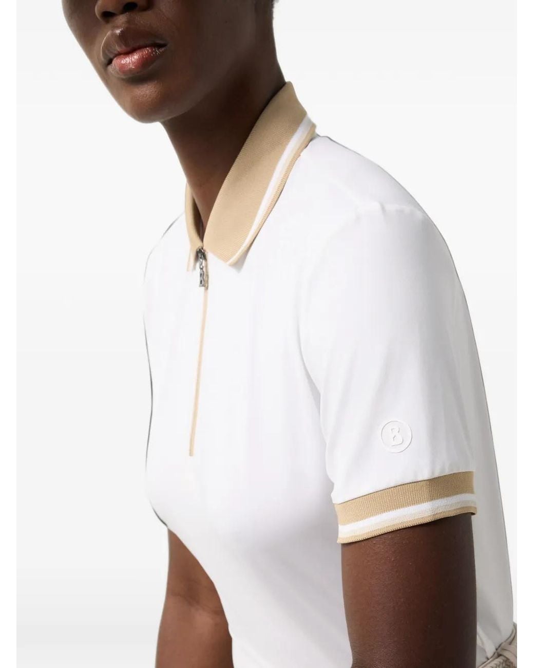 Bogner White Laurina Zip-Fastening Polo-Collar Performance T-Shirt