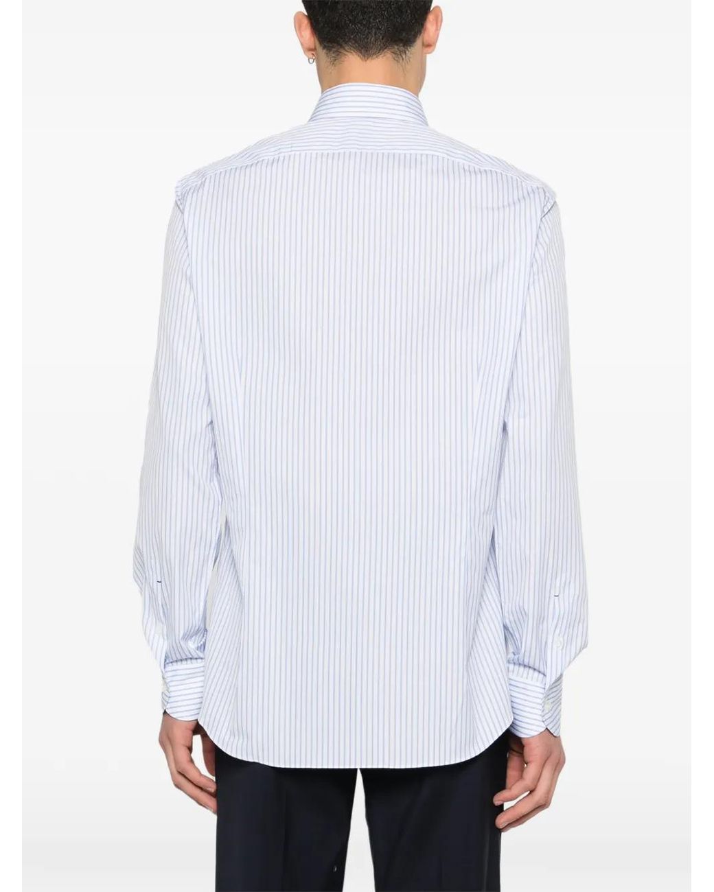 Mazzarelli White Striped Button-Down Shirt for men