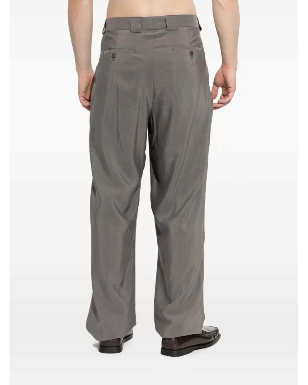 Giorgio Armani Gray Pleated Straight-Leg Trousers for men