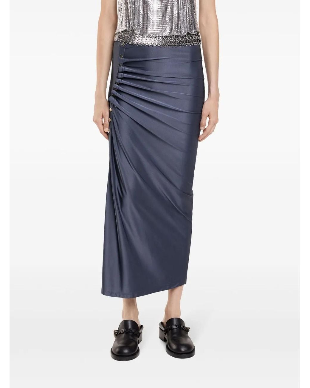 Rabanne Blue Draped-Detail Skirt