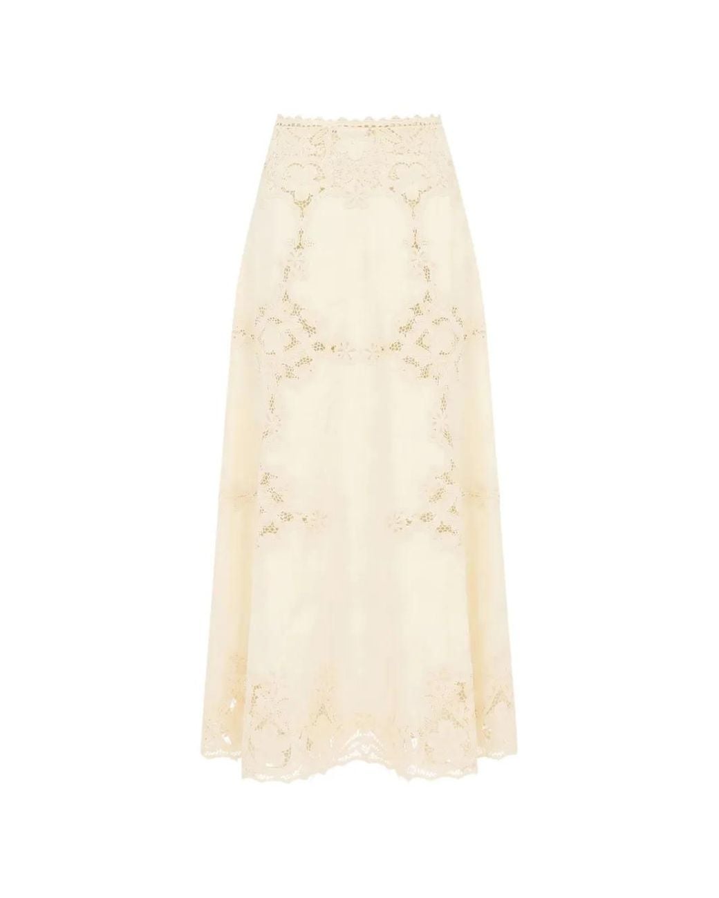 Ulla Johnson White Jupe Mi-Longue Fleur En Lin À Empiècements En Dentelle