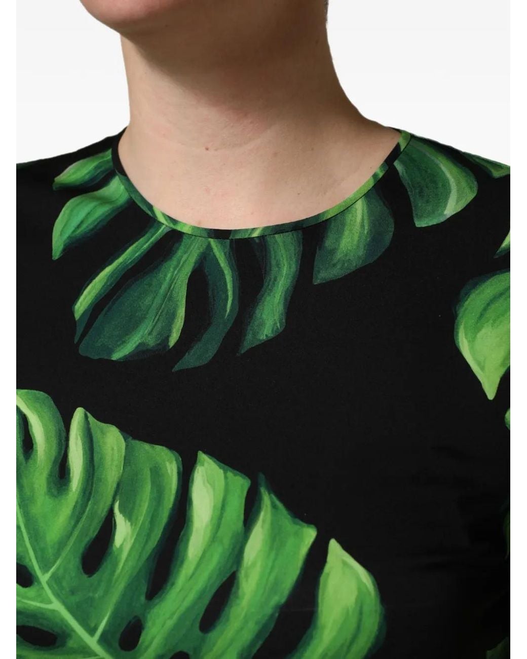 Dolce & Gabbana Green Philodendron-Print Silk Blouse