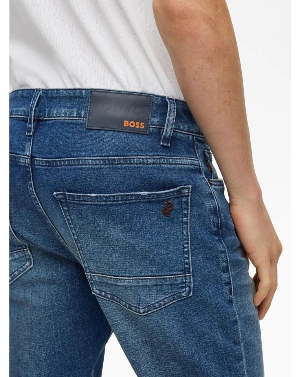 Boss Gerade Jeans Mit Logo-Patch in Blue für Herren
