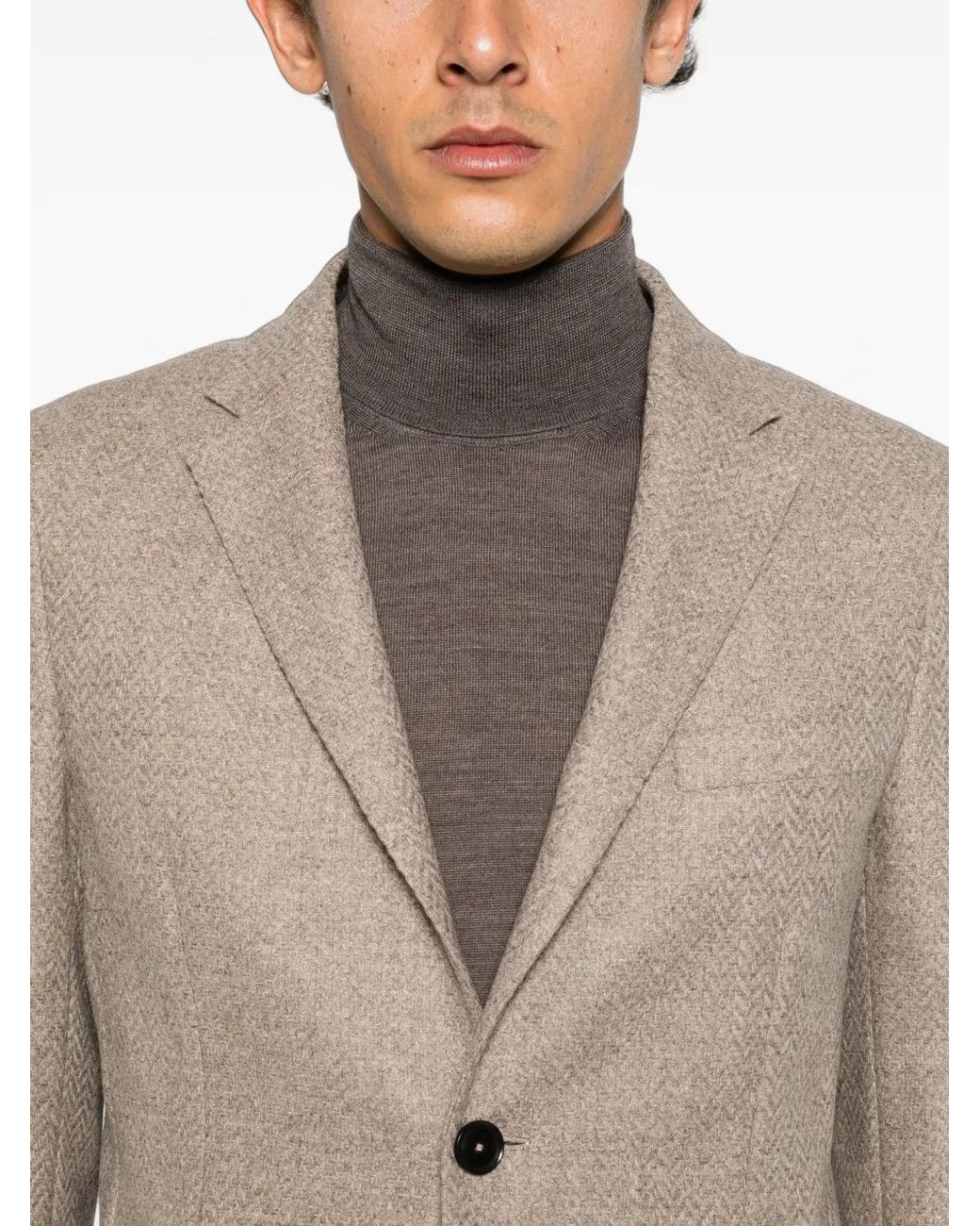 Zegna Brown Herringbone-Pattern Wool-Blend Jacket for men