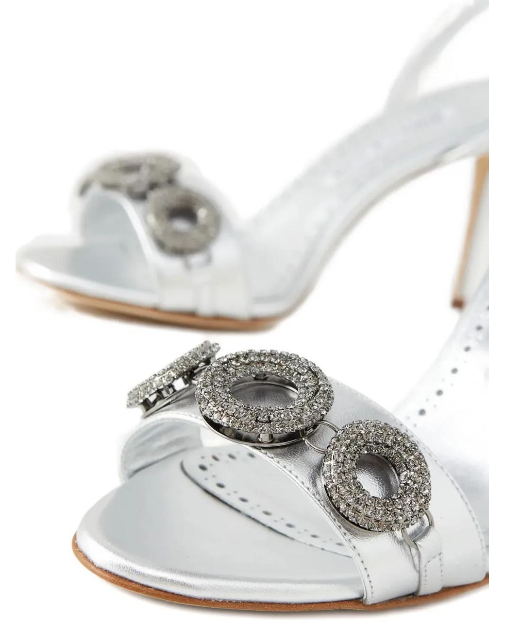 Manolo Blahnik White Crystal-Embellished Sandals