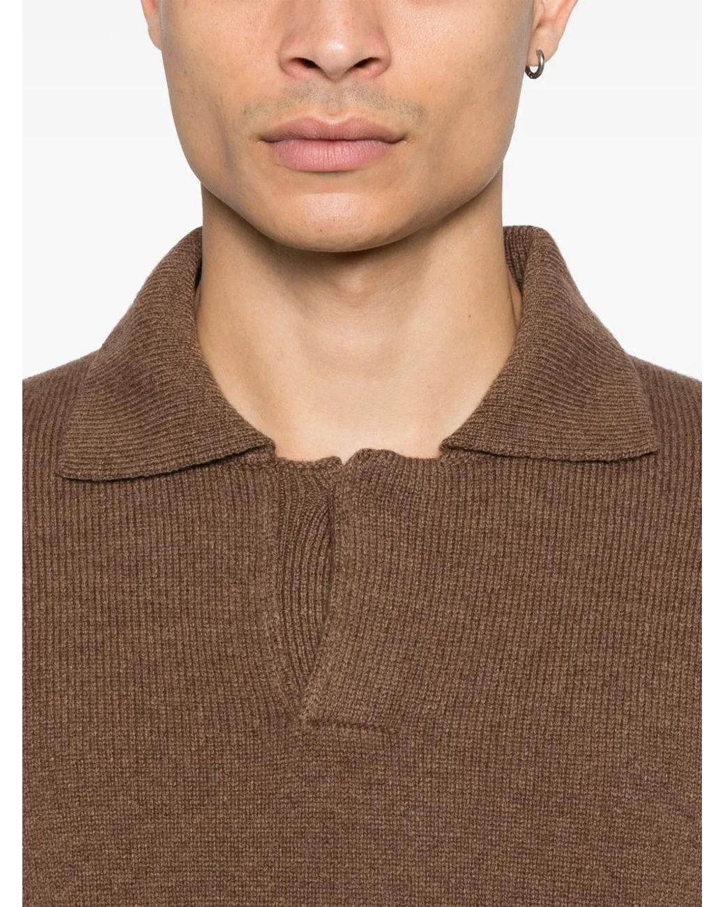 Zanone Brown Virgin Wool Polo Shirt for men