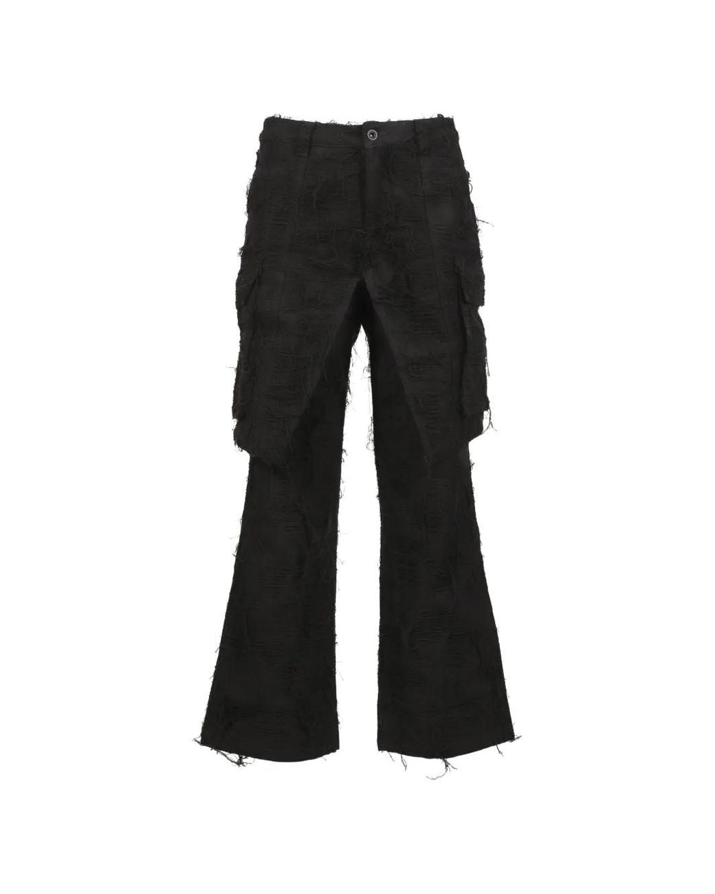 Troubled Waters Black Double-Layer Distressed Cargo Pants for men